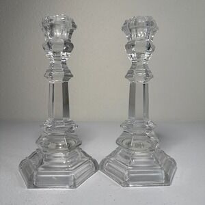 Tiffany‎ Co Crystal Octagon Taper Candle Holders Pair Elegant Home Decor